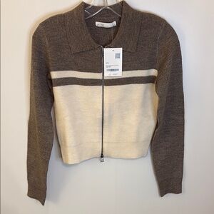 NWT Oak + Fort Brown and Cream Women's Zip Up Sweater. Size XS